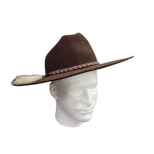 MHT Westerns Hat Mens Brown  Cowboy 3X Beaver Blend Feather Braided Sz 7 1/4
